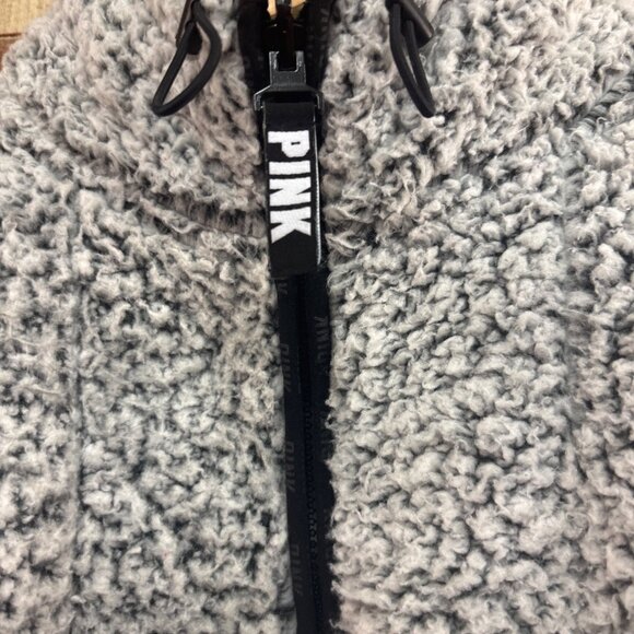 Victorias Secret Pink Gray Sherpa Quarter-Zip Pullover Hoodie XS - Picture 3 of 6